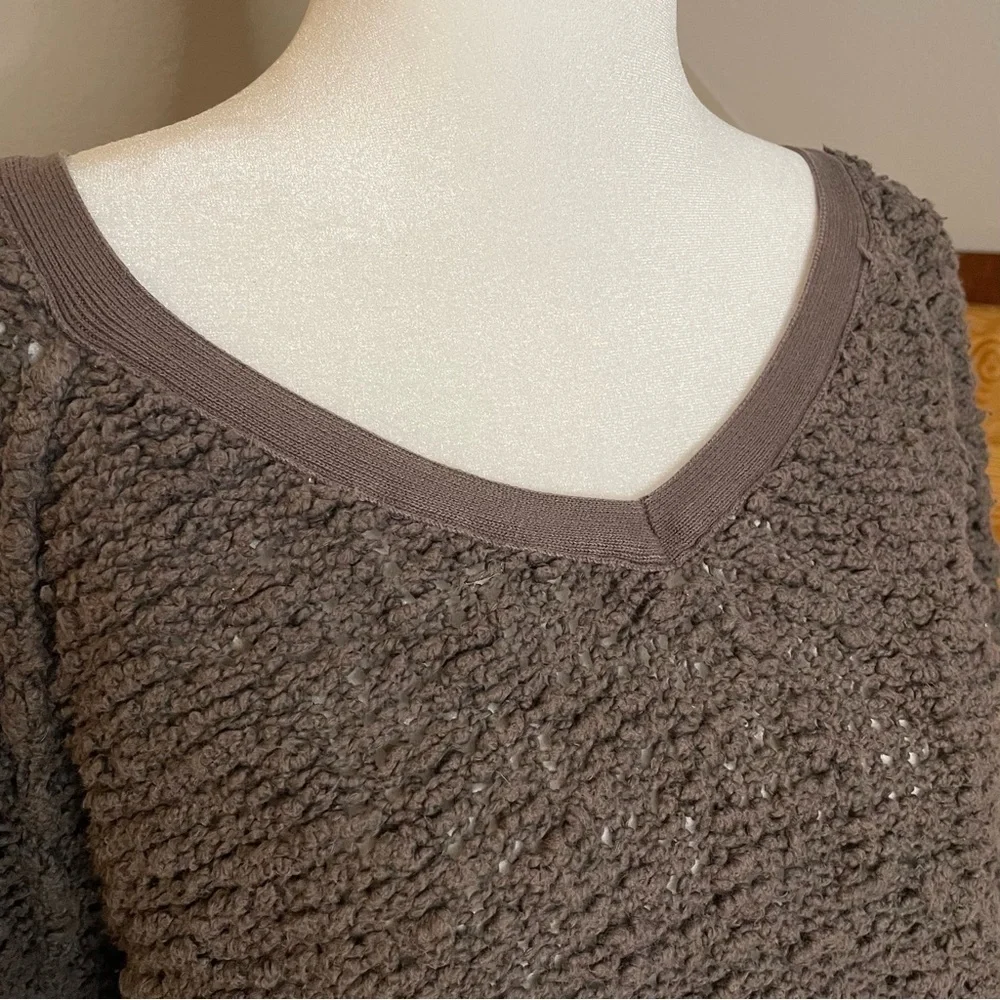 Free People Reverse Hem Open Knit V-Neck Sweater